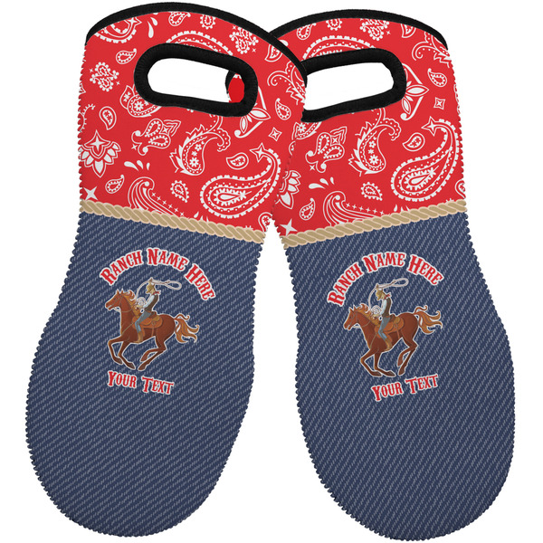 Custom Western Ranch Neoprene Oven Mitts - Set of 2 w/ Name or Text