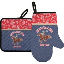 Western Ranch Right Oven Mitt & Pot Holder Set w/ Name or Text