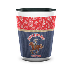 Western Ranch Ceramic Shot Glass - 1.5 oz - Two Tone - Single (Personalized)