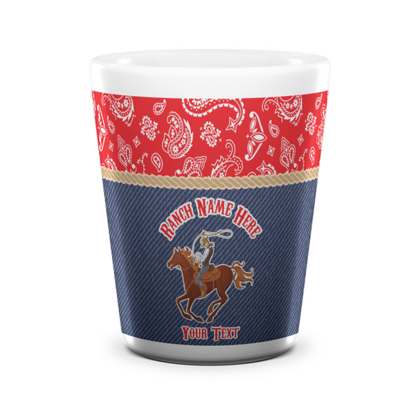 Custom Western Ranch Ceramic Shot Glass - 1.5 oz - White - Set of 4 (Personalized)