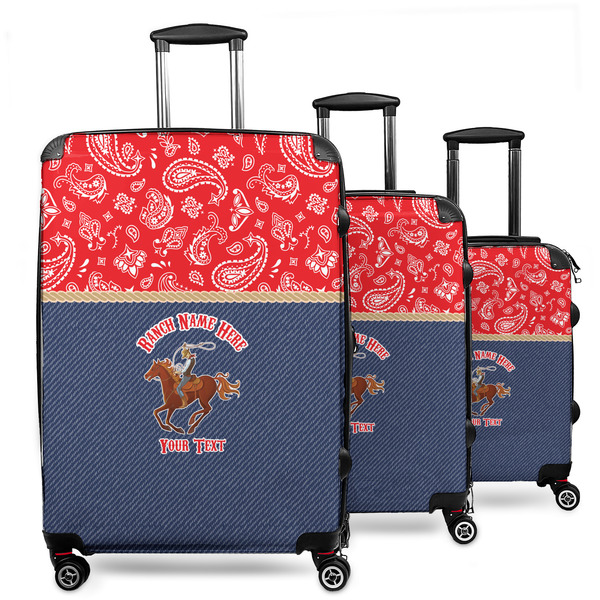 Custom Western Ranch 3 Piece Luggage Set - 20" Carry On, 24" Medium Checked, 28" Large Checked (Personalized)