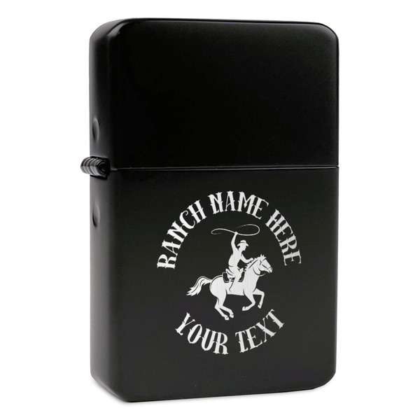 Custom Western Ranch Windproof Lighter - Black - Double Sided & Lid Engraved (Personalized)