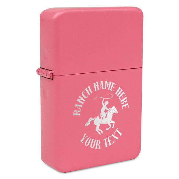 Custom Western Ranch Windproof Lighter - Pink - Double Sided & Lid Engraved (Personalized)