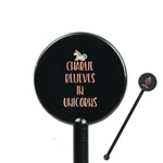 Unicorns 5.5" Round Plastic Stir Sticks - Black - Double Sided (Personalized)