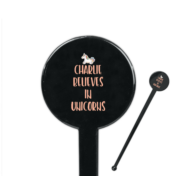 Custom Unicorns 7" Round Plastic Stir Sticks - Black - Single Sided (Personalized)