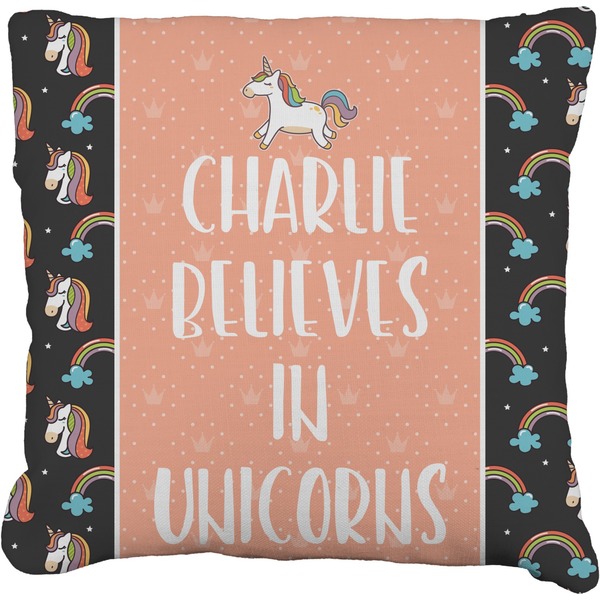 Custom Unicorns Faux-Linen Throw Pillow 18" (Personalized)