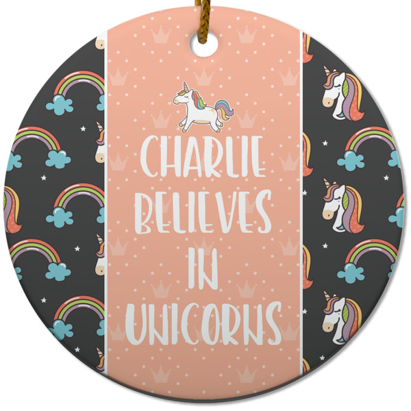 Custom Unicorns Round Ceramic Ornament w/ Name or Text