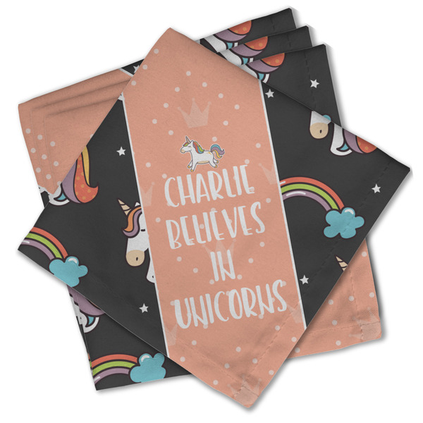 Custom Unicorns Cloth Cocktail Napkins - Set of 4 w/ Name or Text