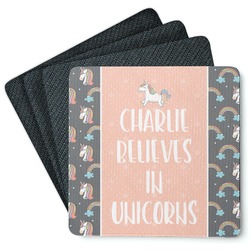Unicorns Square Rubber Backed Coasters - Set of 4 (Personalized)