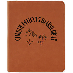 Unicorns Leatherette Zipper Portfolio with Notepad - Double Sided (Personalized)