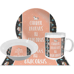 Unicorns Dinner Set - Single 4 Pc Setting w/ Name or Text