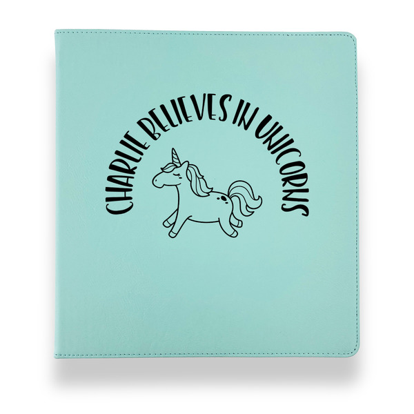 Custom Unicorns Leather Binder - 1" - Teal (Personalized)