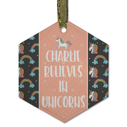 Unicorns Flat Glass Ornament - Hexagon w/ Name or Text