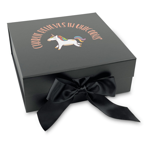 Custom Unicorns Gift Box with Magnetic Lid - Black (Personalized)