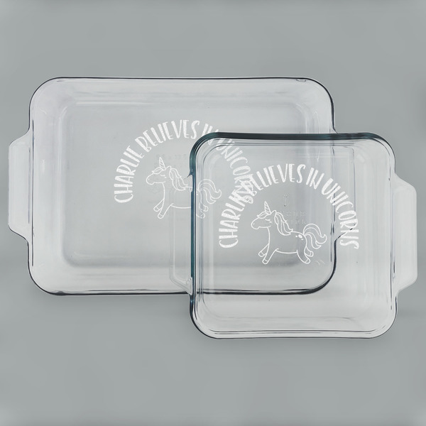 Custom Unicorns Set of Glass Baking & Cake Dish - 13in x 9in & 8in x 8in (Personalized)