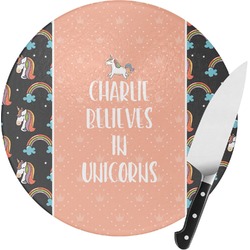 Unicorns Round Glass Cutting Board - Medium (Personalized)