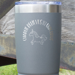 Unicorns 20 oz Stainless Steel Tumbler - Grey - Double Sided (Personalized)