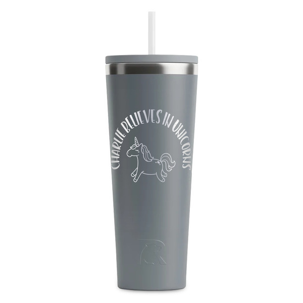 Custom Unicorns RTIC Everyday Tumbler with Straw - 28oz - Grey - Single-Sided (Personalized)