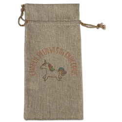Unicorns Large Burlap Gift Bag - Front (Personalized)