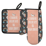 Unicorns Left Oven Mitt & Pot Holder Set w/ Name or Text