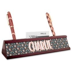 Unicorns Red Mahogany Nameplate with Business Card Holder (Personalized)