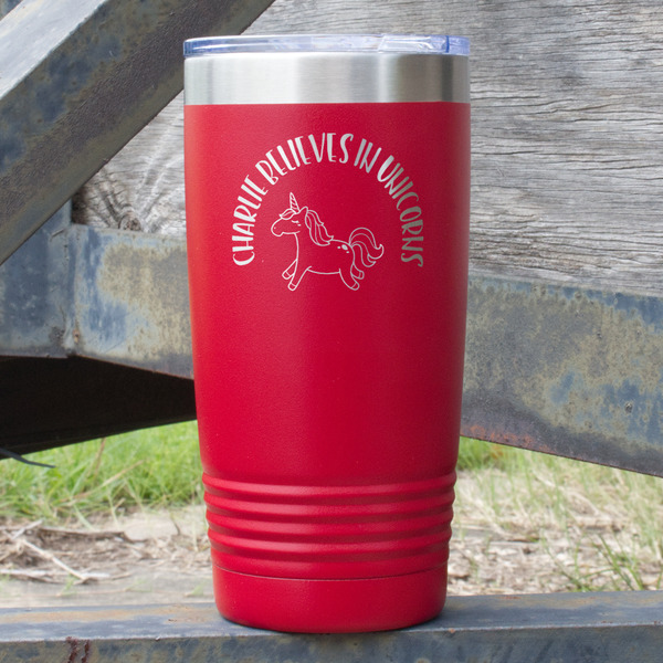 Custom Unicorns 20 oz Stainless Steel Tumbler - Red - Double Sided (Personalized)