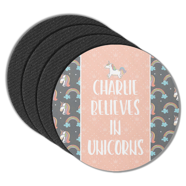 Custom Unicorns Round Rubber Backed Coasters - Set of 4 (Personalized)