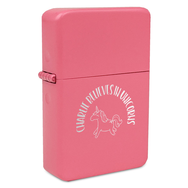 Custom Unicorns Windproof Lighter - Pink - Single Sided (Personalized)