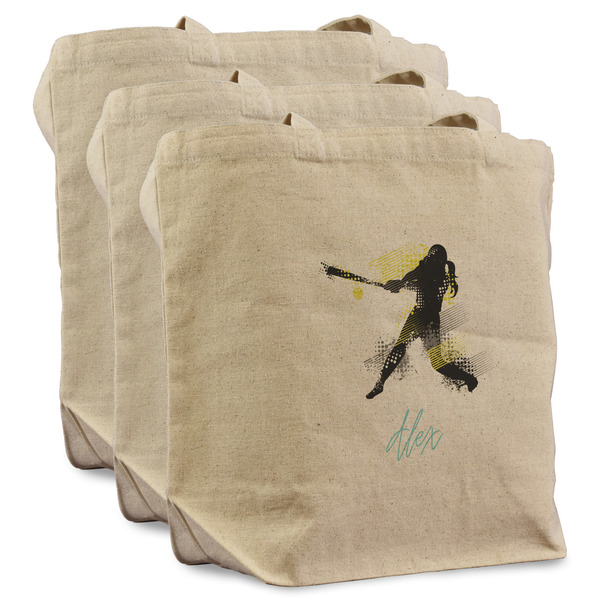 Custom Softball Reusable Cotton Grocery Bags - Set of 3 (Personalized)