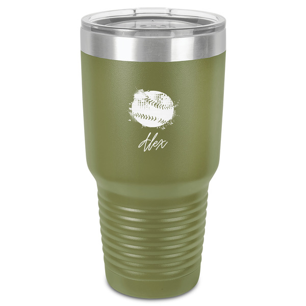 Custom Softball 30 oz Stainless Steel Tumbler - Olive - Single-Sided (Personalized)