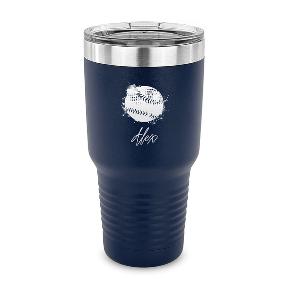 Custom Softball 30 oz Stainless Steel Tumbler - Navy - Single Sided (Personalized)