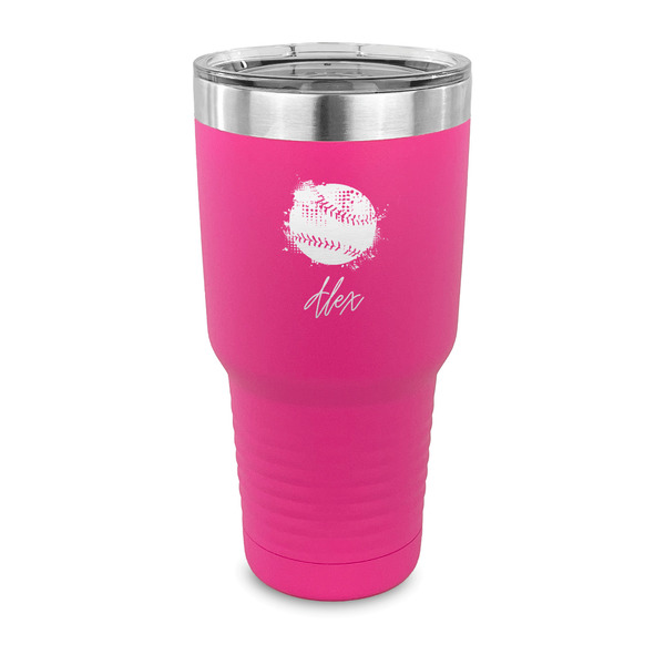 Custom Softball 30 oz Stainless Steel Tumbler - Pink - Single Sided (Personalized)