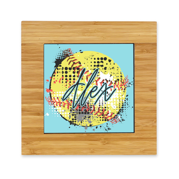 Custom Softball Bamboo Trivet with Ceramic Tile Insert (Personalized)