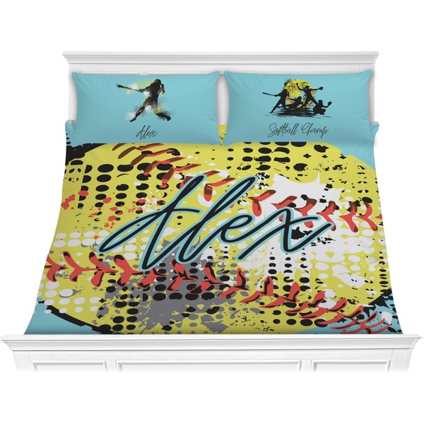 Custom Softball Comforter Set - King (Personalized)