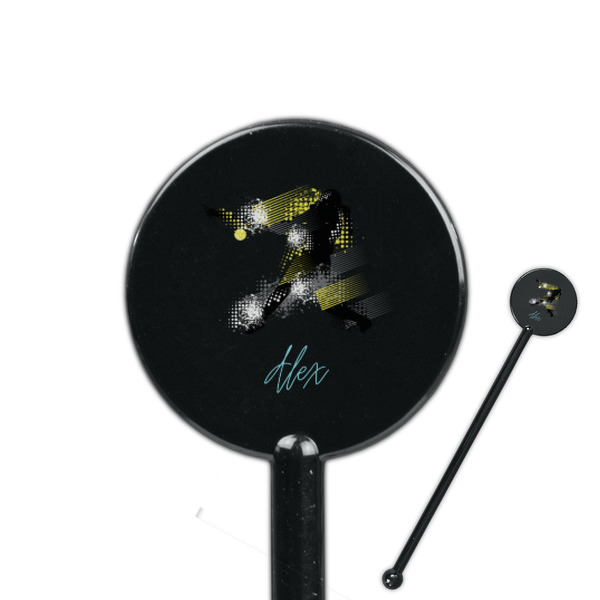 Custom Softball 5.5" Round Plastic Stir Sticks - Black - Single Sided (Personalized)