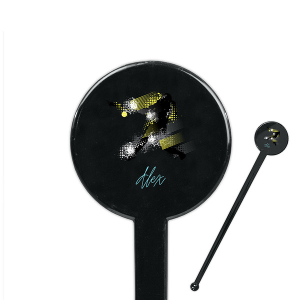 Custom Softball 7" Round Plastic Stir Sticks - Black - Double Sided (Personalized)