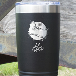 Softball 20 oz Stainless Steel Tumbler - Black - Single Sided (Personalized)