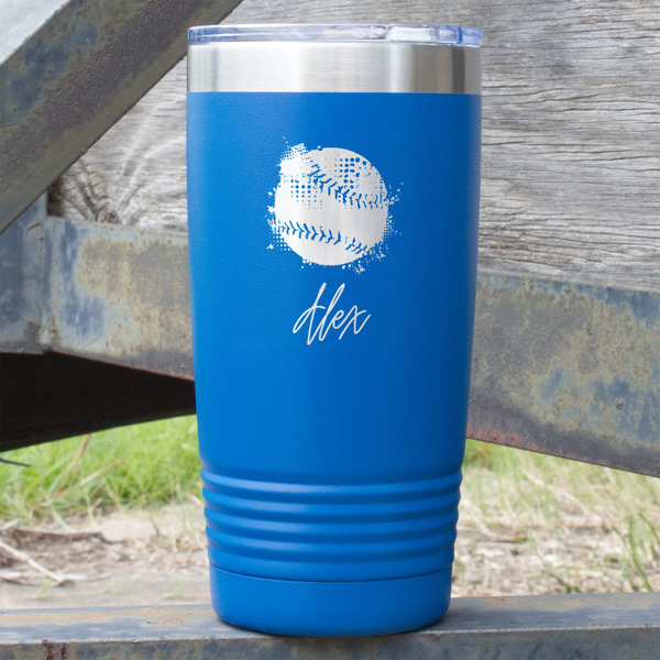 Custom Softball 20 oz Stainless Steel Tumbler - Royal Blue - Single Sided (Personalized)