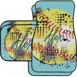 Softball Car Floor Mats Set - 2 Front & 2 Back (Personalized)