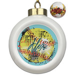 Softball Ceramic Ball Ornaments - Poinsettia Garland (Personalized)