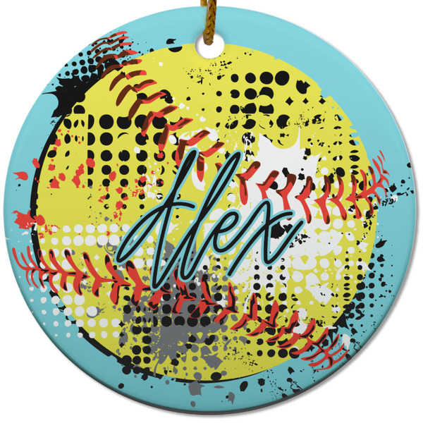 Custom Softball Round Ceramic Ornament w/ Name or Text