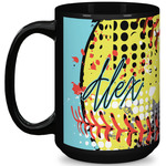 Softball 15 Oz Coffee Mug - Black (Personalized)