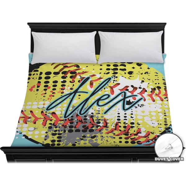 Custom Softball Duvet Cover - King (Personalized)