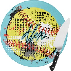 Softball Round Glass Cutting Board (Personalized)