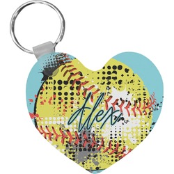 Softball Heart Plastic Keychain w/ Name or Text