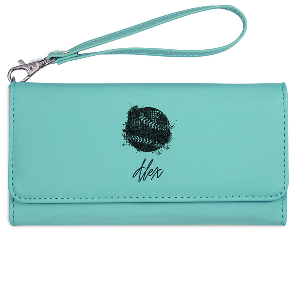 Custom Softball Ladies Leatherette Wallet - Laser Engraved- Teal (Personalized)