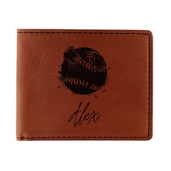 Softball Leatherette Bifold Wallet - Single Sided (Personalized)