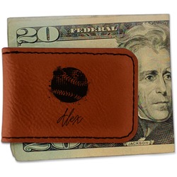 Softball Leatherette Magnetic Money Clip - Double Sided (Personalized)