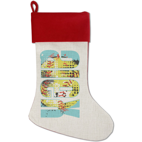 Custom Softball Red Linen Stocking (Personalized)