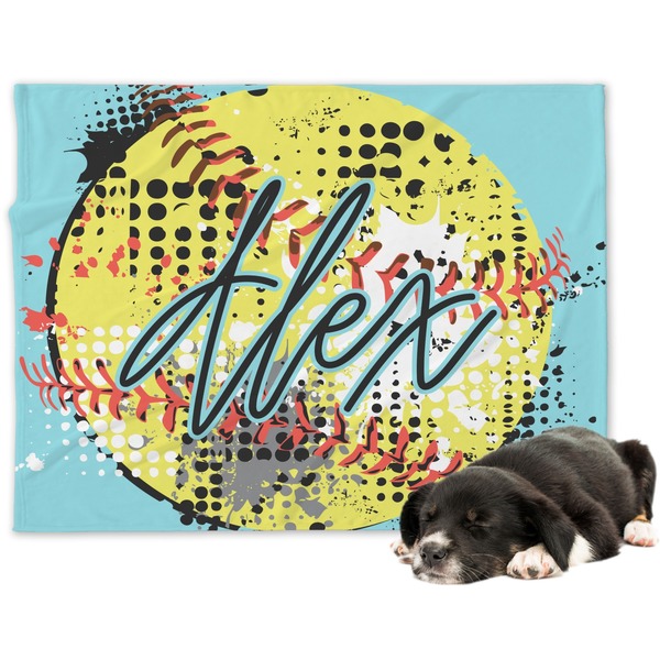 Custom Softball Dog Blanket - Large (Personalized)